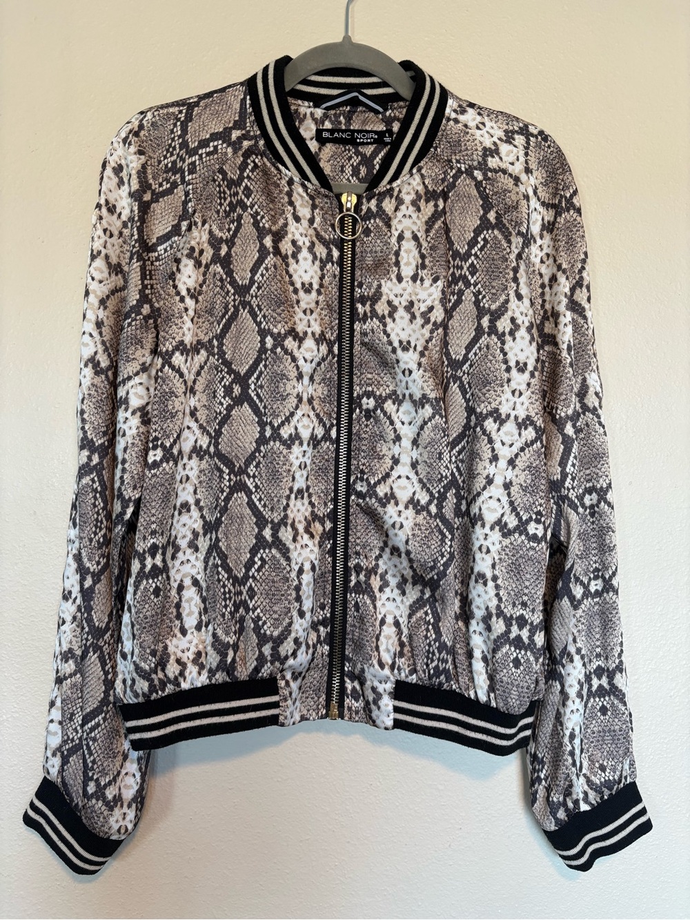 Blanc Noir Sport Snakeskin Sporty Baseball Jacket Large